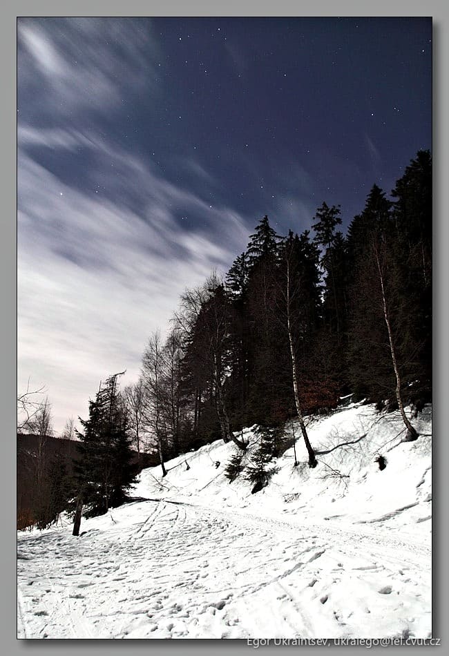 Night sky over a snow