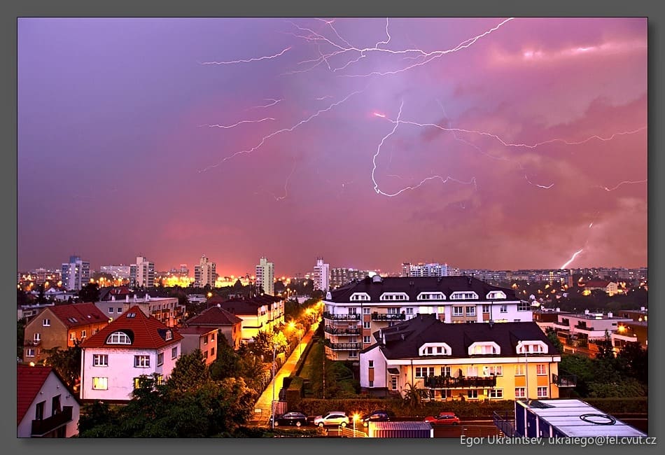 Lightning storm in the sky
