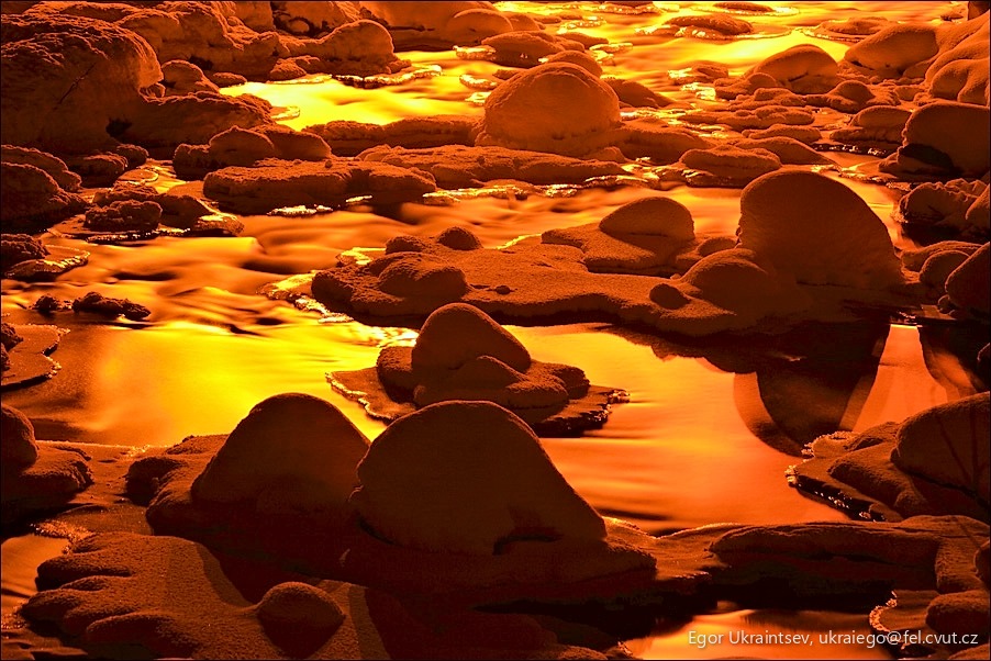 Rocks and water at sunset