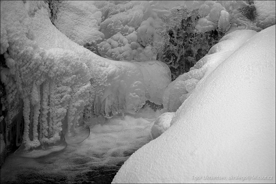 Frozen waterfall in black