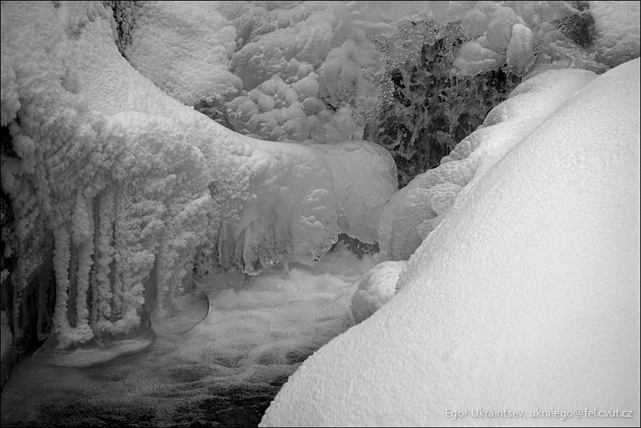 Frozen waterfall in black