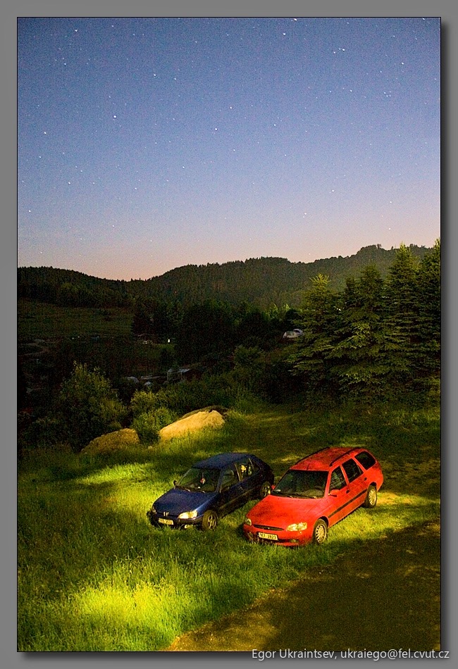 Cars parked in a field