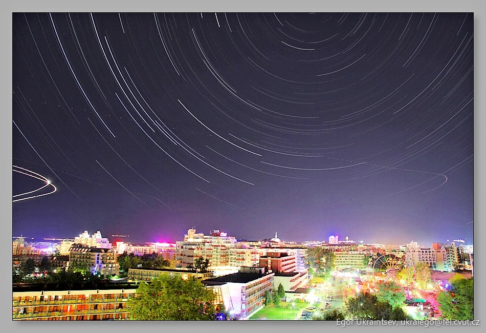 Star trails over downtown