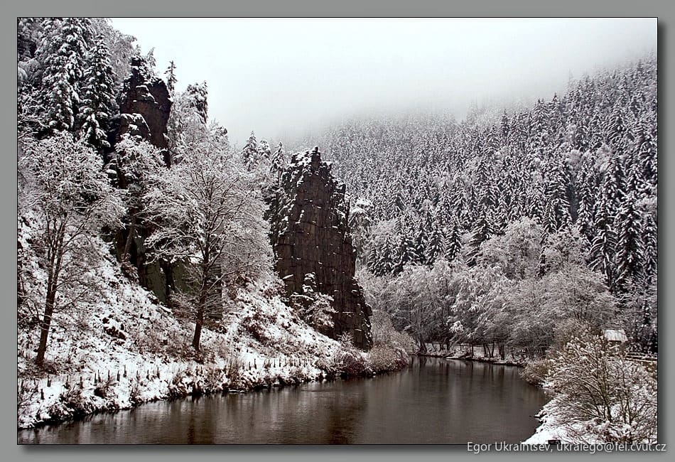 Snowy scene in the black