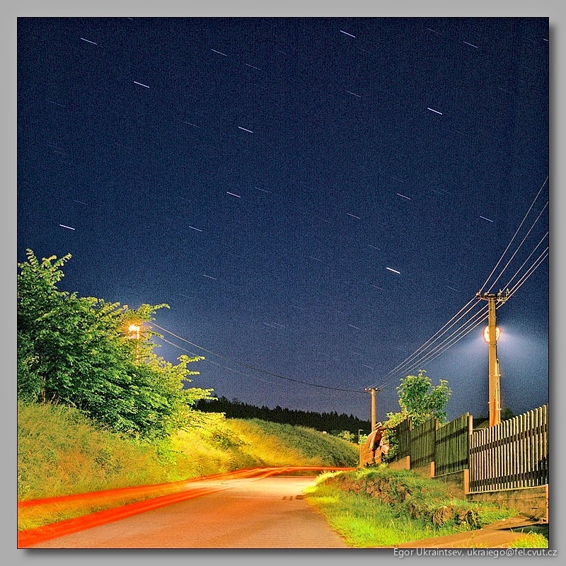 Road at night with stars