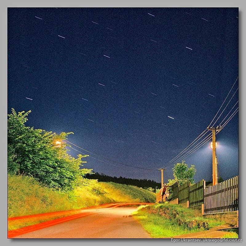 Road at night with stars