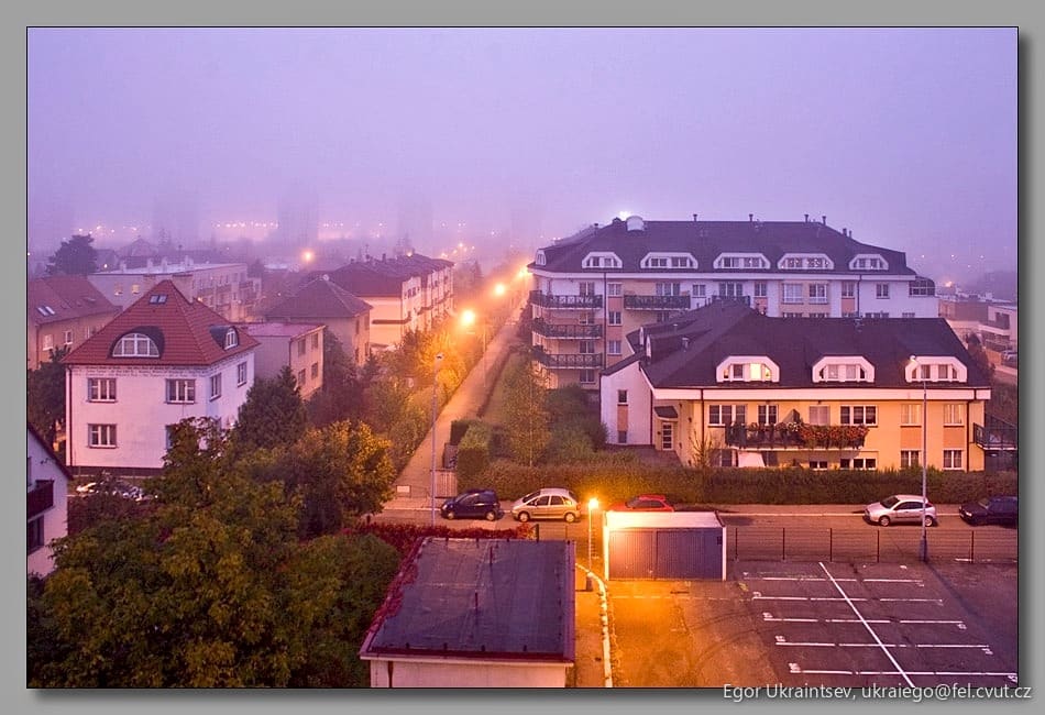Foggy morning in the suburbs