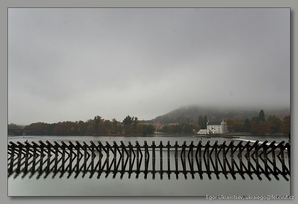 Foggy lake in the fall