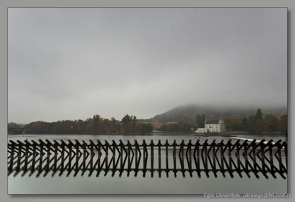 Foggy lake in the fall
