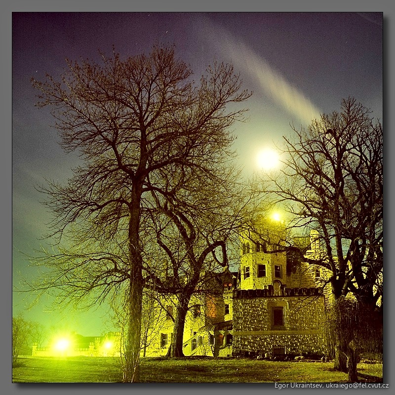 Abandoned house at night