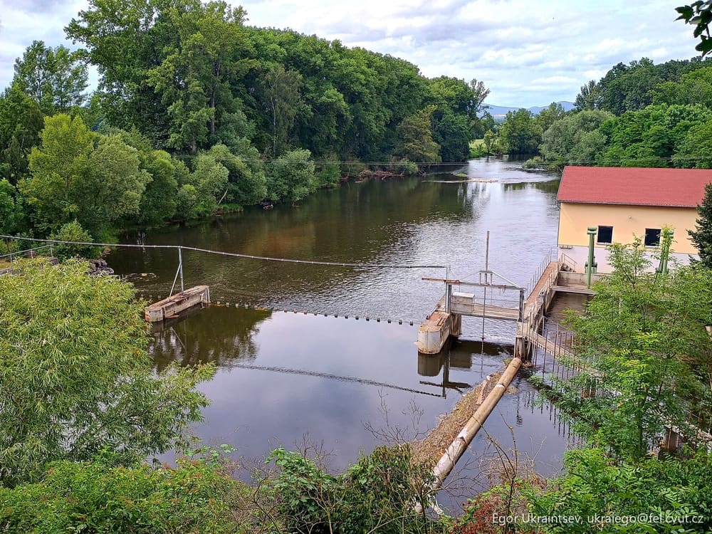 River with a boat dock