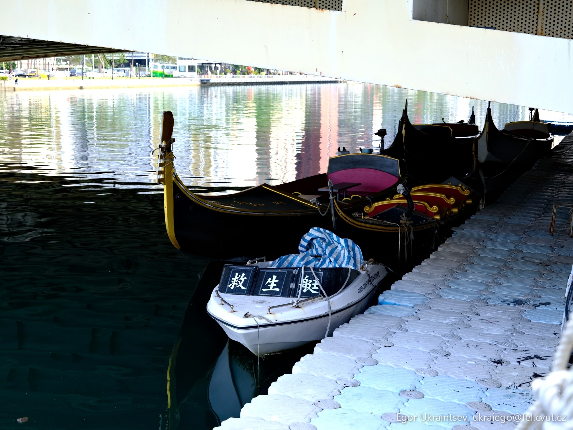 Boats tied to a dock