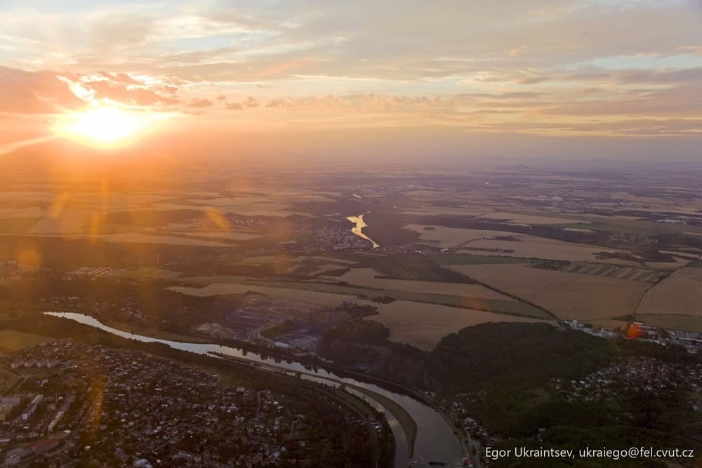 Sun setting over a city