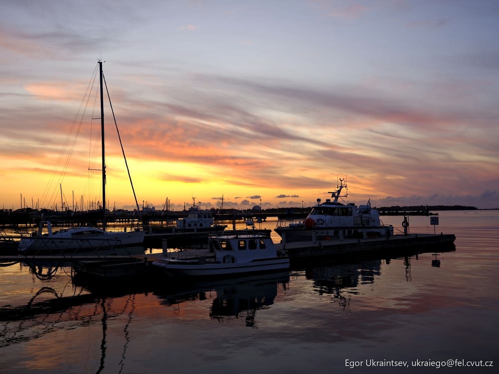 Boats docked at a marina
