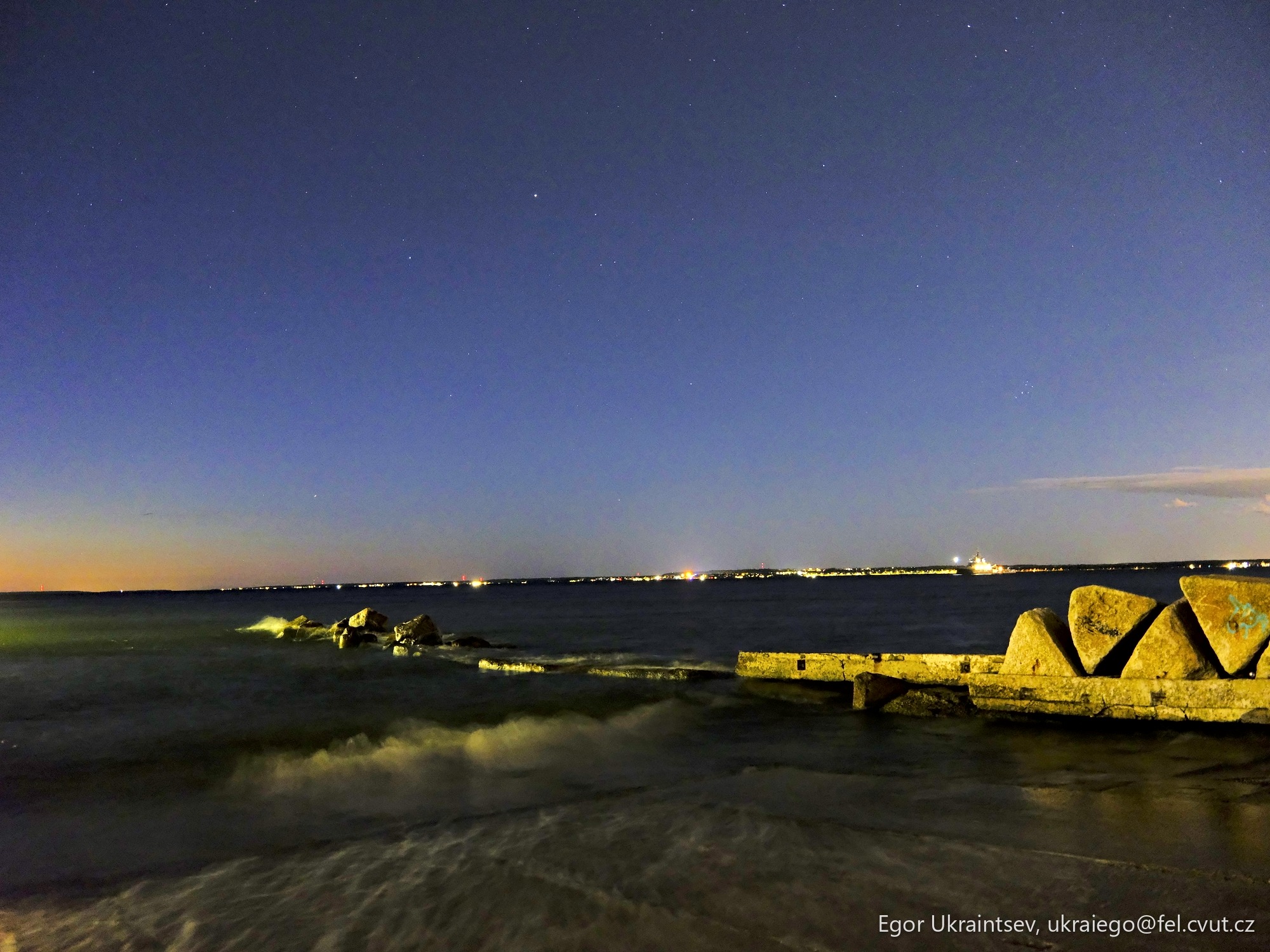 Night sky over the ocean