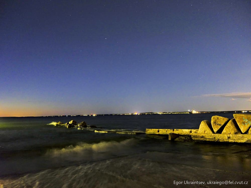 Night sky over the ocean