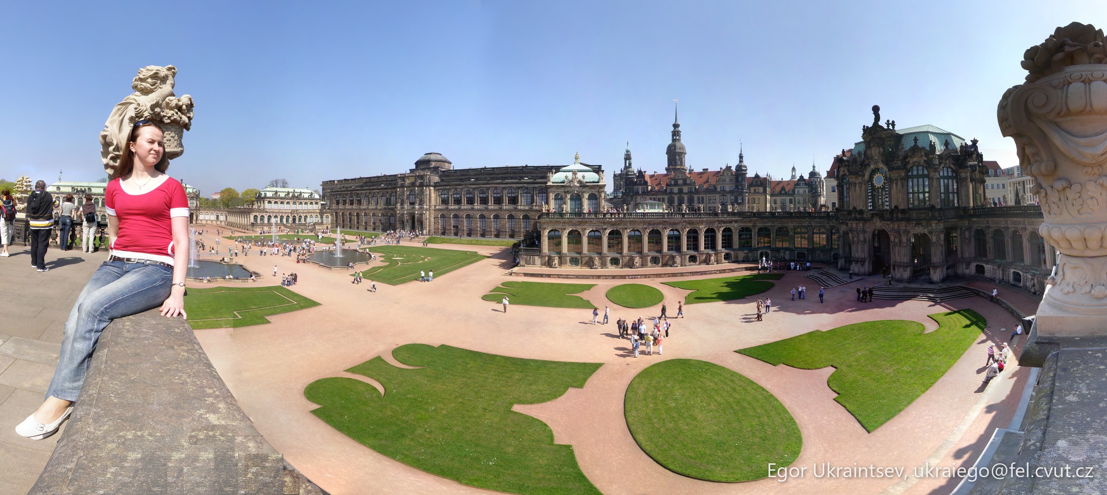 Woman taking a city square