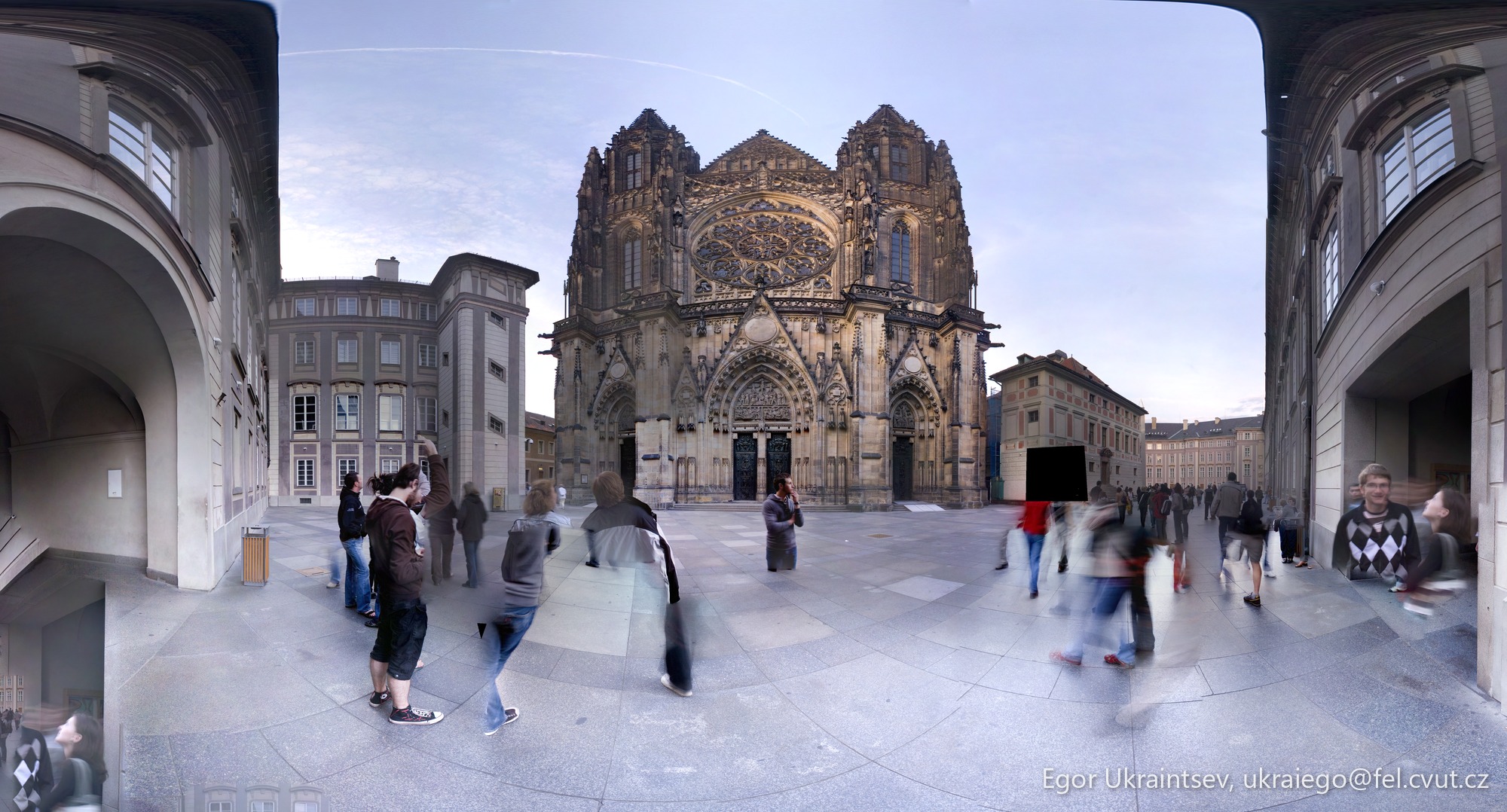 People walking around a city